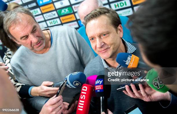 Hannover 96's sports director, Horst Heldt, speaking to the media during a press conference by the club in the HDI Arena in Hanover, Germany, 30...