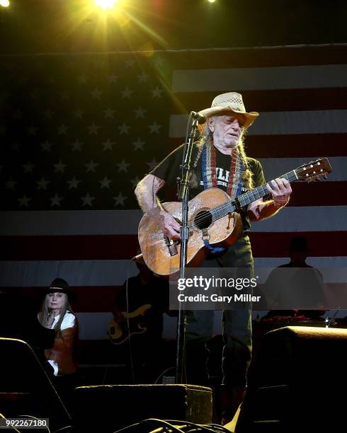 Willie Nelson and his sister Bobbie Nelson perform in concert at Willie Nelson's 45th 4th Of July Picnic at the Austin360 Amphitheater on July 4,...