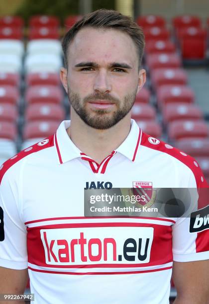 Fabio Viteritti poses during the FC Energie Cottbus team presentation at Stadion der Freundschaft on July 4, 2018 in Cottbus, Germany.