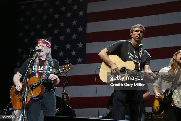 Willie Nelson and Beto O'Rourke perform in concert at Willie Nelson's 45th 4th Of July Picnic at the Austin360 Amphitheater on July 4, 2018 in...