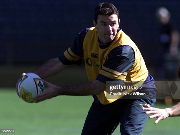 Joe Roff of Australia passes the ball during the Wallabies last training session at Subiaco Oval ahead of Saturday nights Tri Nations Rugby Test...