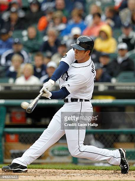 Brennan Boesch of the Detroit Tigers hits a solo home run in the fourth inning off of CC Sabathia of the New York Yankees on May 13, 2010 at Comerica...