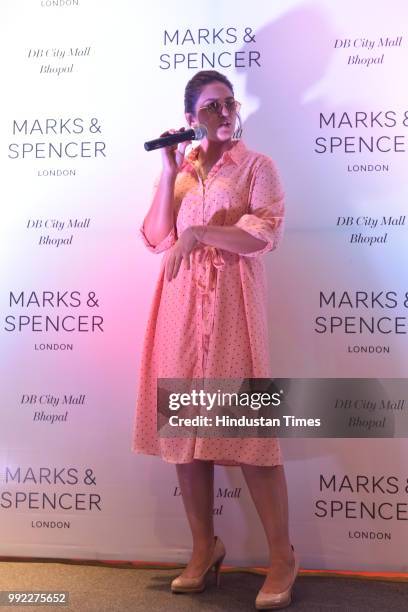 Bollywood actress Huma Qureshi talks to media during inauguration of a brand outlet at DB Mall, on July 5, 2018 in Bhopal, India.