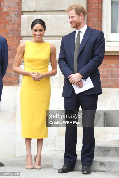 Prince Harry, Duke of Sussex and Meghan, Duchess of Sussex arrive to meet youngsters from across the Commonwealth as they attend the Your...