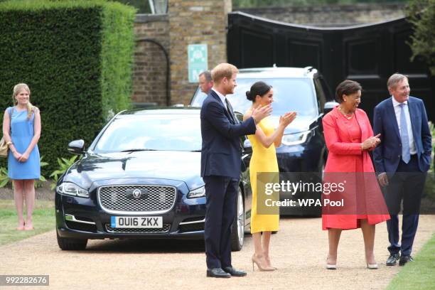 Prince Harry, Duke of Sussex and Meghan, Duchess of Sussex arrive to meet youngsters from across the Commonwealth as they attend the Your...