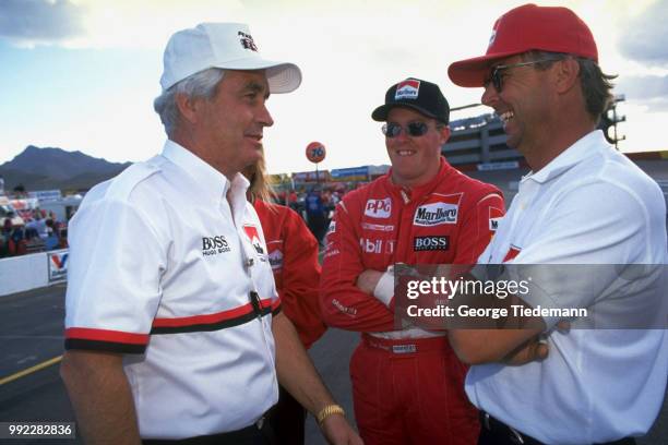 Auto Racing. Paul Tracy with Danny Sullivan and Roger Penske. Phoenix, AZ 4/10/1994 CREDIT: George Tiedemann