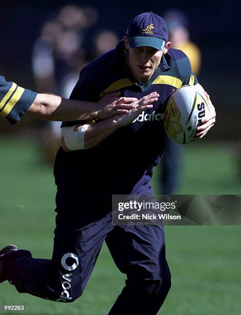 Stephen Larkham of Australia on the burst during the Wallabies last training session at Subiaco Oval ahead of Saturday nights Tri Nations Rugby Test...