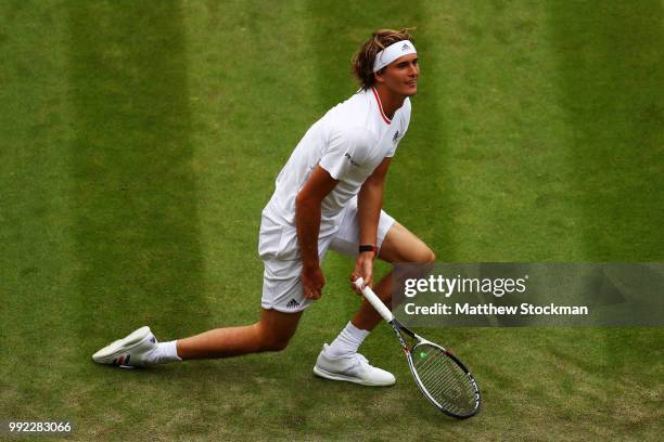 Alexander Zverev of Germany reacts against Taylor Fritz of the United States duirng their Men's Singles second round match on day four of the...