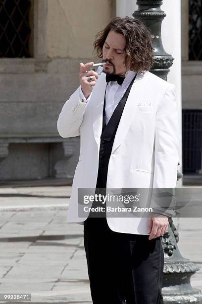 Actor Johnny Depp on location for "the Tourist" at Piazza San Marco on May 13, 2010 in Venice, Italy.