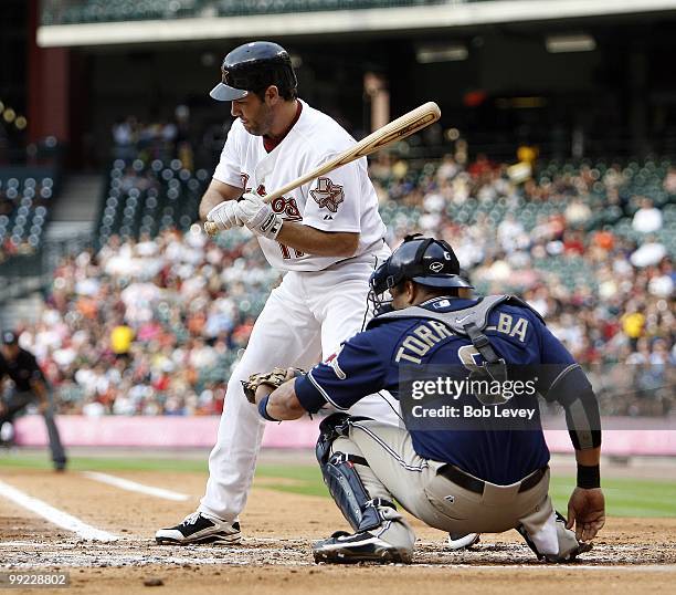 Lance Berkman of the Houston Astros bats during a baseball game between the San Diego Padres and Houston Astros at Minute Maid Park on May 8, 2010 in...