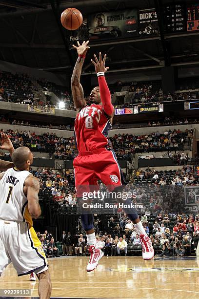 Terrence Williams of the New Jersey Nets goes up for a shot against the Indiana Pacers during the game at Conseco Fieldhouse on April 10, 2010 in...