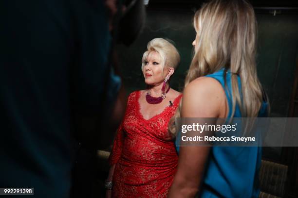 Ivana Trump does a television interview at the book launch party and reception for Ivana Trump and Gianluca Mech's "The Italiano Diet" at The Oak...