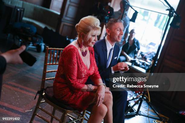 Ivana Trump and Gianluca Mech sit for a television interview at the book launch party and reception for Ivana Trump and Gianluca Mech's "The Italiano...