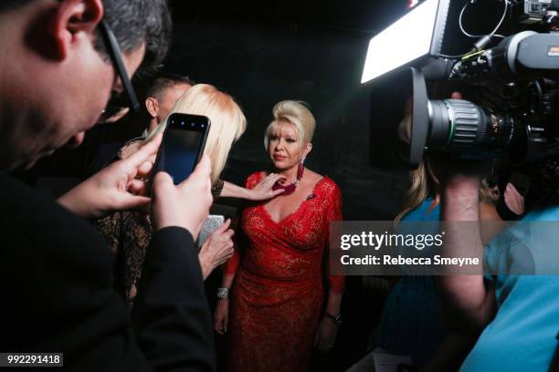 Ivana Trump is prepped for a television interview at the book launch party and reception for Ivana Trump and Gianluca Mech's "The Italiano Diet" at...