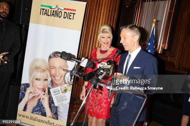Ivana Trump and Gianluca Mech make remarks at the book launch party and reception for Ivana Trump and Gianluca Mech's "The Italiano Diet" at The Oak...