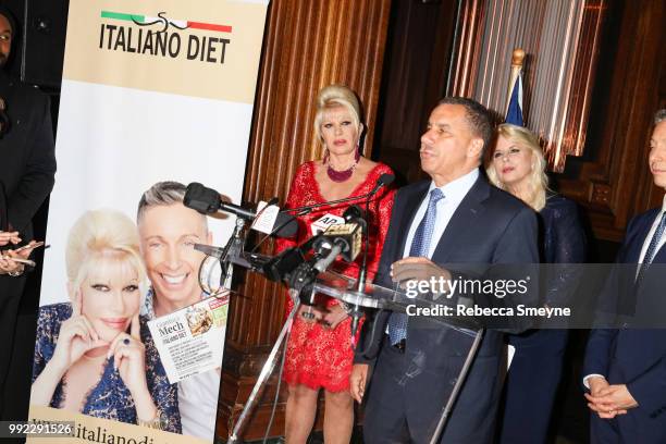 Ivana Trump and David Paterson make remarks at the book launch party and reception for Ivana Trump and Gianluca Mech's "The Italiano Diet" at The Oak...