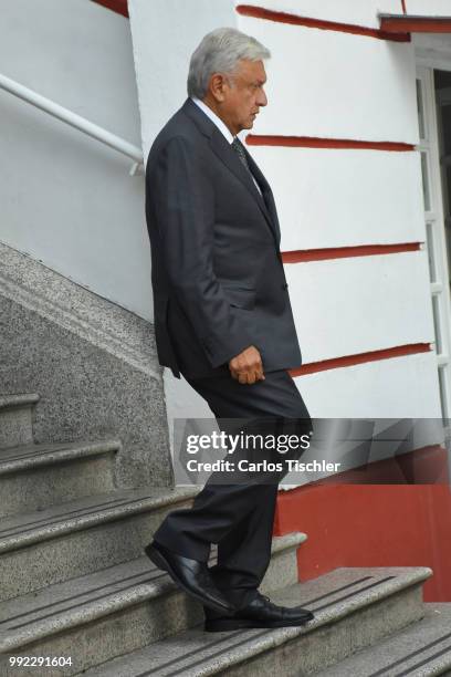 Newly elected President of Mexico, Andres Manuel Lopez Obrador, leaves his campaign bunker prior to a private meeting with Outgoing President of...