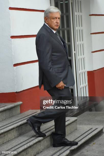 Newly elected President of Mexico, Andres Manuel Lopez Obrador, leaves his campaign bunker prior to a private meeting with Outgoing President of...