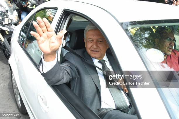 Newly elected President of Mexico, Andres Manuel Lopez Obrador, leaves his campaign bunker prior to a private meeting with Outgoing President of...