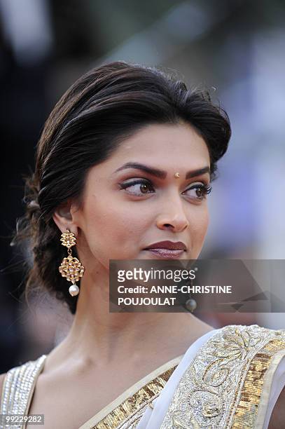 Bolywood actress Deepika Padukone arrives for the screening of the film "Tournee" presented in competiton at the 63rd Cannes Film Festival on May 13,...