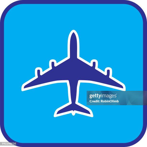 blue and white airplane icon - robinolimb stock illustrations