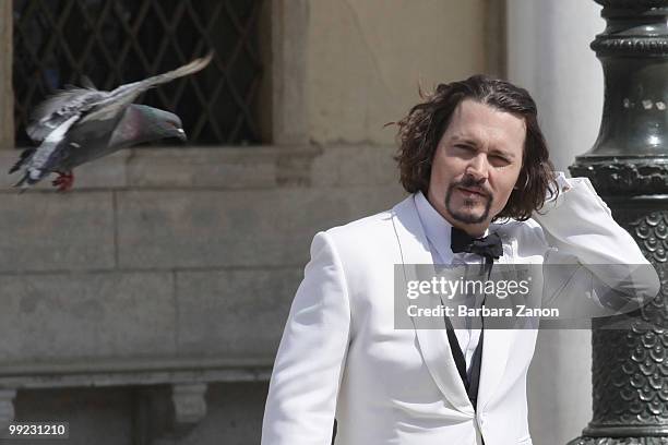 Actor Johnny Depp on location for "the Tourist" at Piazza San Marco on May 13, 2010 in Venice, Italy.