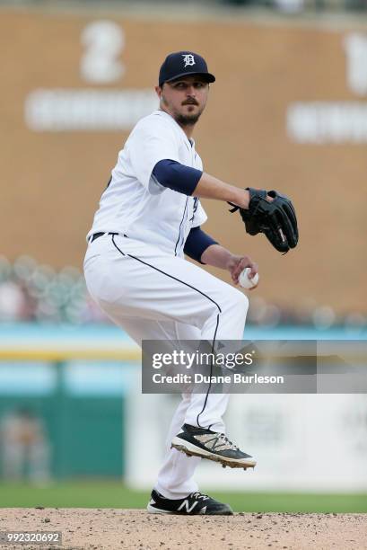 Blaine Hardy of the Detroit Tigers pitches against the Oakland Athletics at Comerica Park on June 26, 2018 in Detroit, Michigan.