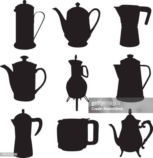 coffee pots silhouettes - robinolimb stock illustrations
