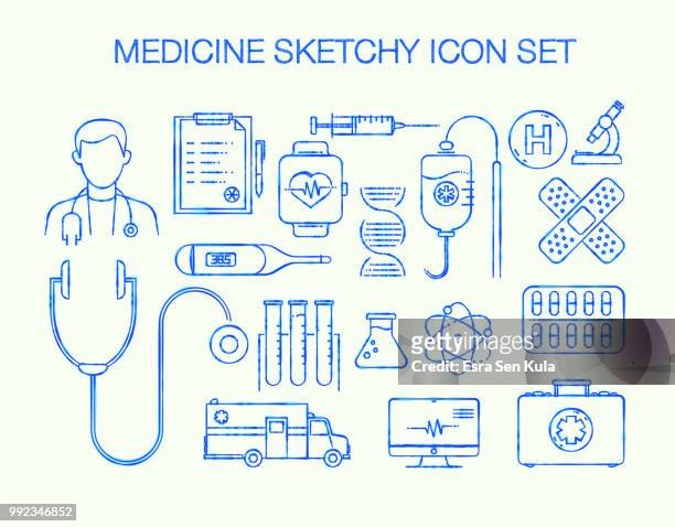 medical sketchy line icon set - doctor's office stock illustrations