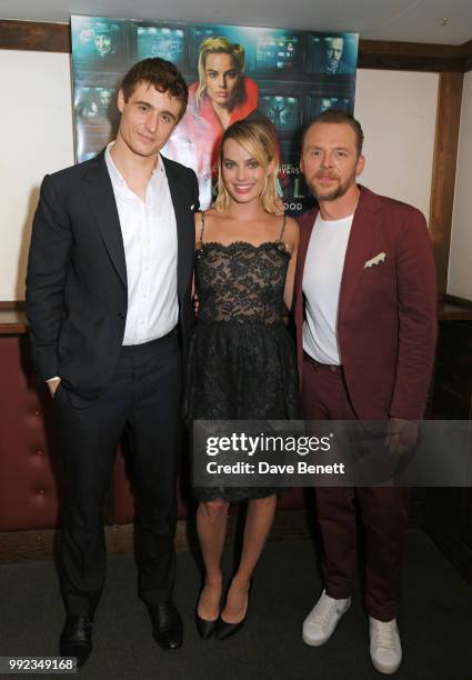 Max Irons, Margot Robbie and Simon Pegg attend a special screening of "Terminal" at Prince Charles Cinema on July 5, 2018 in London, England.