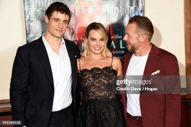 Max Irons, Margot Robbie and Simon Pegg attend the UK special screening of 'Terminal' at Prince Charles Cinema on July 5, 2018 in London, England.