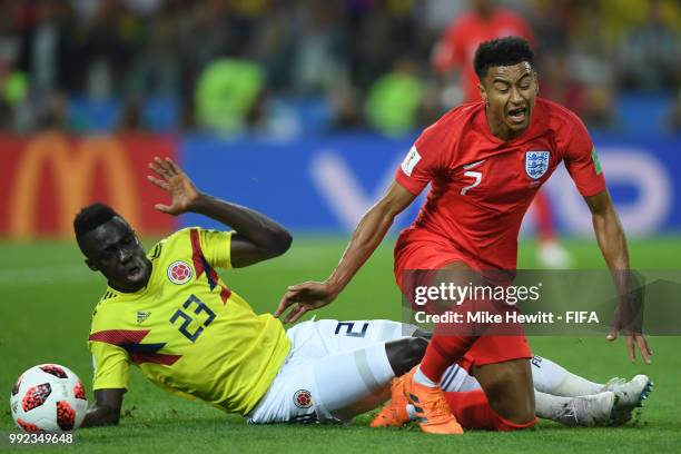 Jesse Lingard of England is fouled by Davinson Sanchez of Colombia the 2018 FIFA World Cup Russia Round of 16 match between Colombia and England at...