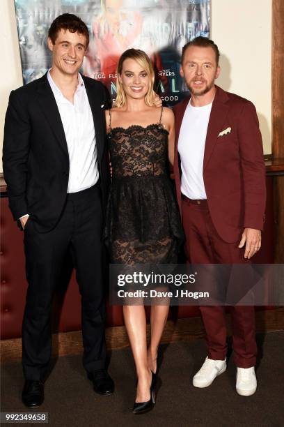 Max Irons, Margot Robbie and Simon Pegg attend the UK special screening of 'Terminal' at Prince Charles Cinema on July 5, 2018 in London, England.