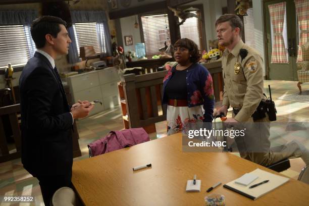 The Suitcase" Episode 201 -- Pictured: Nicholas D'Agosto as Josh Segal, Sherri Shepherd as Anne Flatch, Steven Boyer as Dwayne Reed --