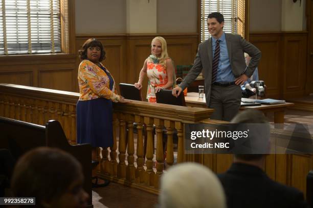 The Suitcase" Episode 201 -- Pictured: Sherri Shepard as Anne Flatch, Kristin Chenoweth as Lavinia Peck-Foster, Nicholas D'Agosto as Josh Segal --