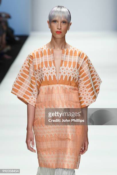 Model walks the runway at the I'Vr Isabel Vollrath show during the Berlin Fashion Week Spring/Summer 2019 at ewerk on July 5, 2018 in Berlin, Germany.