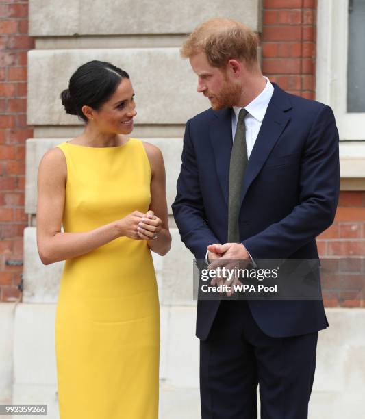 Prince Harry, Duke of Sussex and Meghan, Duchess of Sussex attend the Your Commonwealth Youth Challenge reception at Marlborough House on July 05,...