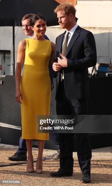 Prince Harry, Duke of Sussex and Meghan, Duchess of Sussex attend the Your Commonwealth Youth Challenge reception at Marlborough House on July 05,...