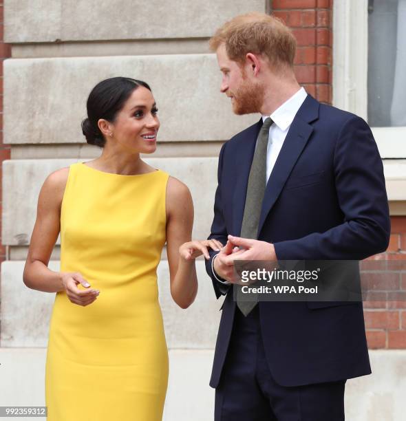 Prince Harry, Duke of Sussex and Meghan, Duchess of Sussex attend the Your Commonwealth Youth Challenge reception at Marlborough House on July 05,...
