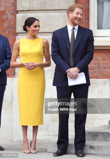 Prince Harry, Duke of Sussex and Meghan, Duchess of Sussex attend the Your Commonwealth Youth Challenge reception at Marlborough House on July 05,...