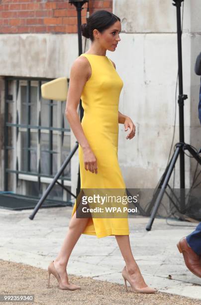 Meghan, Duchess of Sussex arrives to attend the Your Commonwealth Youth Challenge reception at Marlborough House on July 05, 2018 in London, England.