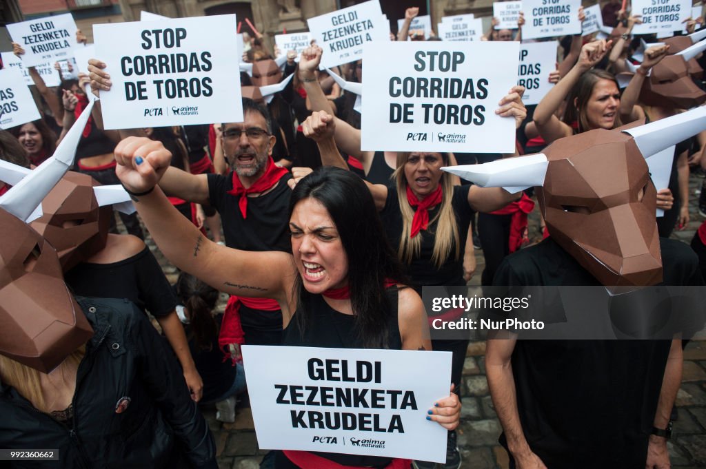 Protest against animal cruelty before San Fermin celebrations in Pamplona