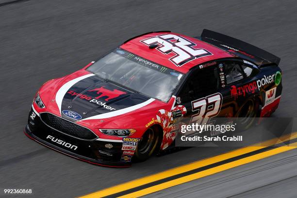 Matt DiBenedetto, driver of the Zynga Poker Ford, practices for the Monster Energy NASCAR Cup Series Coke Zero Sugar 400 at Daytona International...