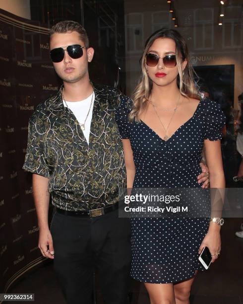 Rafferty Law and girlfriend Clementine Linares seen attending Magnum London - VIP launch party on July 5, 2018 in London, England.