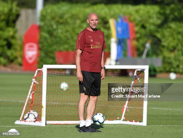Arsenal assistant Head Coach Steve Bould during a training session at London Colney on July 5, 2018 in St Albans, England.