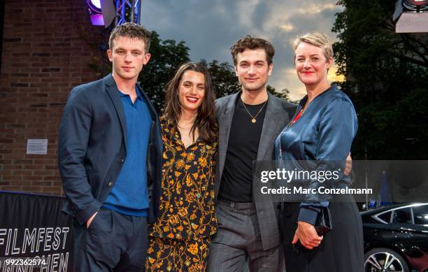 Jannis Niewoehner , Ella Rumpf, Samuel Schneider and Viola Jaeger seen at the red carpet before the premiere of the movie 'Asphaltgorillas' as part...