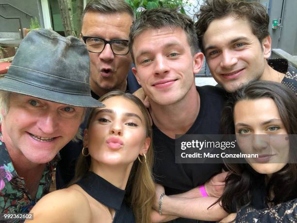 Detlev Buck , Torsten Koch, Stefanie Giesinger, Jannis Niewoehner, Samuel Schneider and Ella Rumpf are seen at the red carpet before the premiere of...