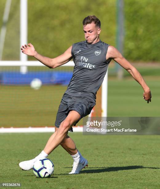 Rob Holding of Arsenal during a training session at London Colney on July 5, 2018 in St Albans, England.