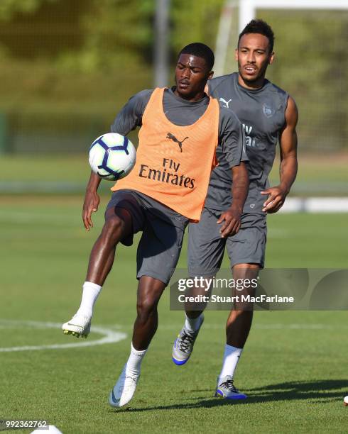 Ainsley Miatland-Niles of Arsenal during a training session at London Colney on July 5, 2018 in St Albans, England.