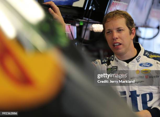 Brad Keselowski, driver of the Stars Stripes and Lites Ford, during practice for the Monster Energy NASCAR Cup Series Coke Zero Sugar 400 at Daytona...